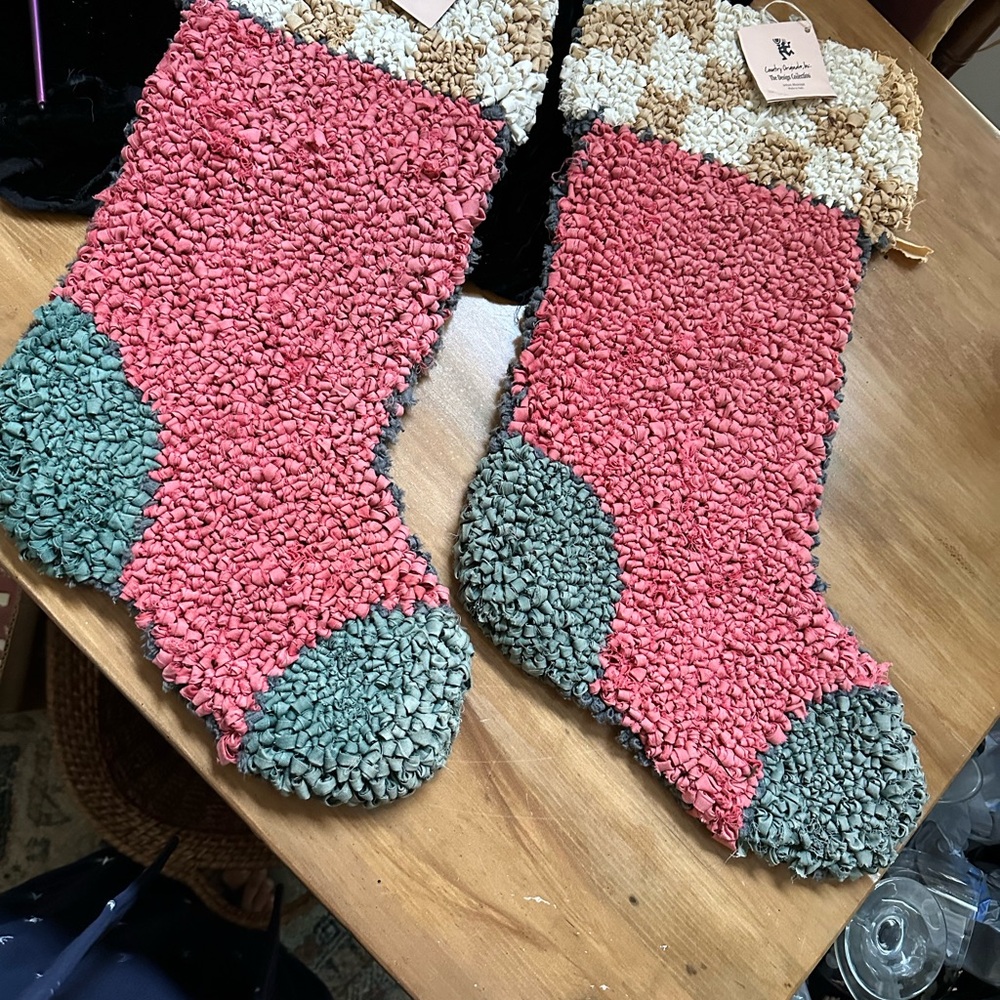 Hand hooked in Haiti Christmas stockings